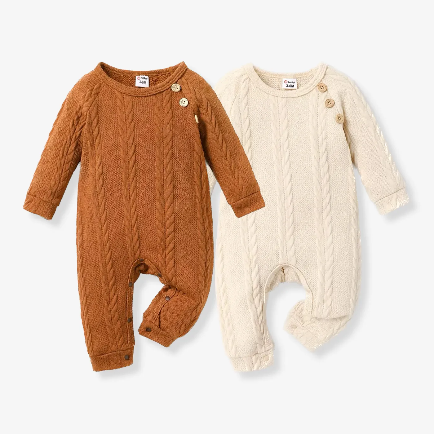 Baby Boy/Girl Solid Cable Knit Long-sleeve Jumpsuit