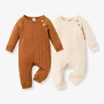 Baby Boy/Girl Solid Cable Knit Long-sleeve Jumpsuit Apricot image 2