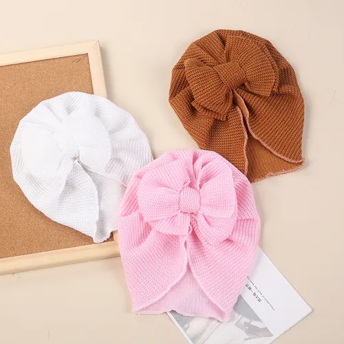 Baby's Knitted double-layered bow hat