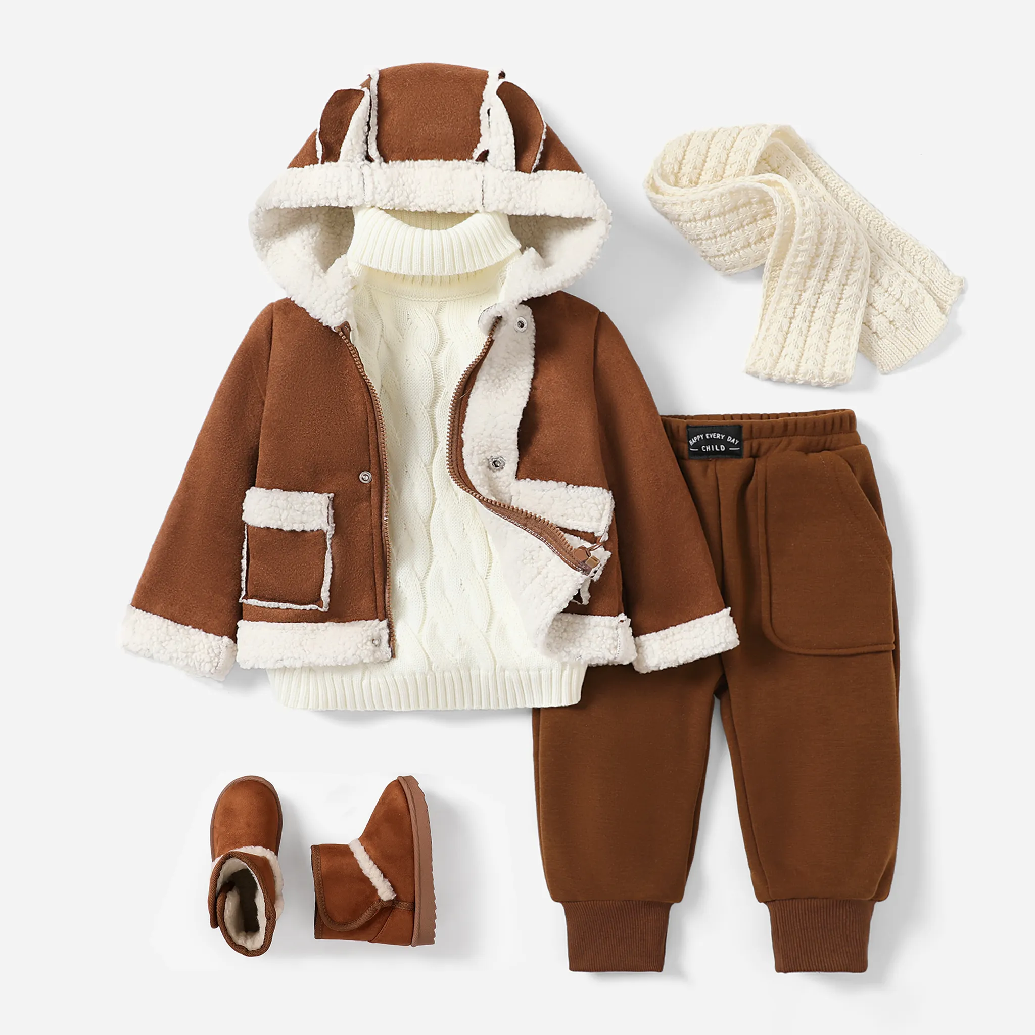 Toddler Boy/Girl Childlike Grid/Houndstooth Pattern Hooded Woolen  Coat