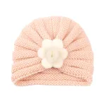 Baby's Solid color wool big flower pullover hat Apricot