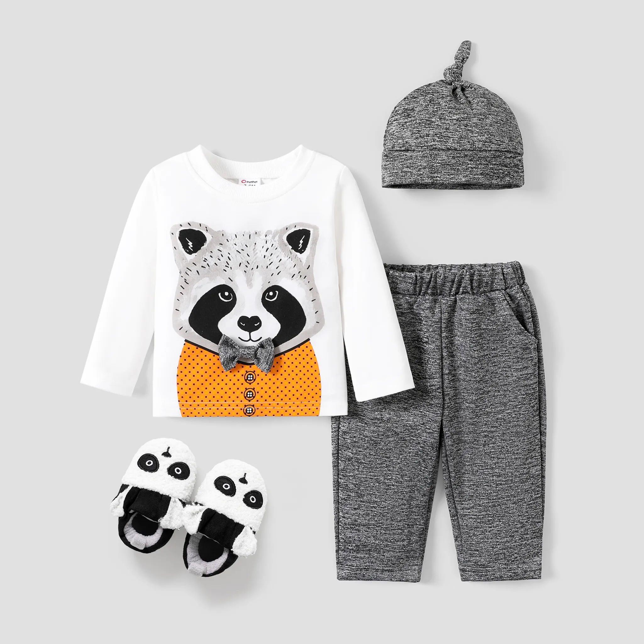 3PCS Baby Boy Childlike Animal Pattern Long Sleeve Tee/ Pant/ Hat Set