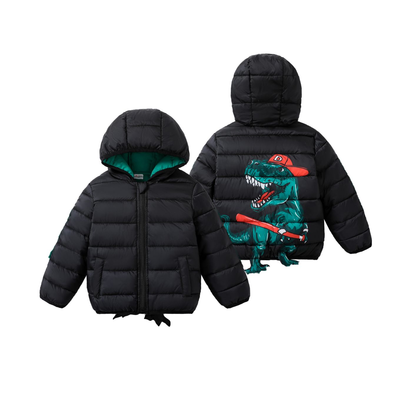 

Toddler Boy Dinosaur Animal print Hooded Medium Thick Cotton Coat with Cute 3D Dinosaur Feet Design