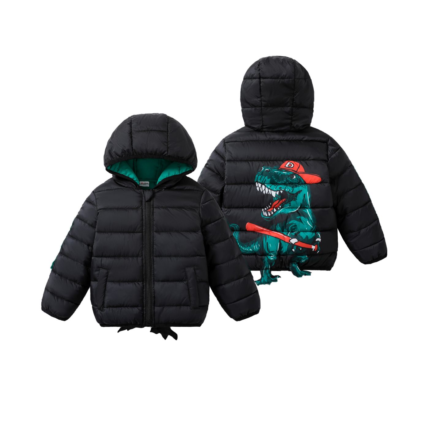 Toddler Boy Dinosaur Animal Print Hooded Medium Thick Cotton Coat With Cute 3D Dinosaur Feet Design