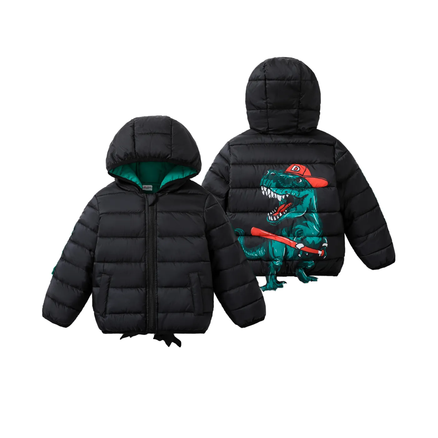 Toddler Boy Dinosaur Animal print Hooded Medium Thick Cotton Coat with Cute 3D Dinosaur Feet Design