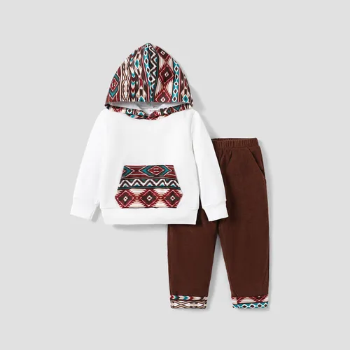 Toddler Boy 2pcs Bohemia Étnico com capuz e conjunto de calças 