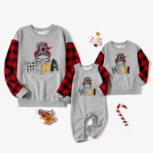 Christmas Mommy and Me Character Print Cotton Long-sleeve Tops