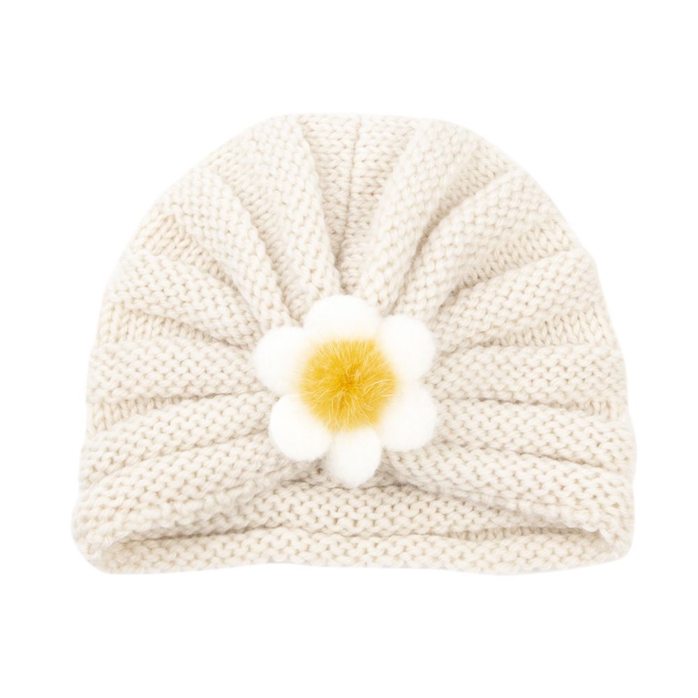 Baby's Solid Color Wool Big Flower Pullover Hat