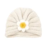 Baby's Solid color wool big flower pullover hat OffWhite
