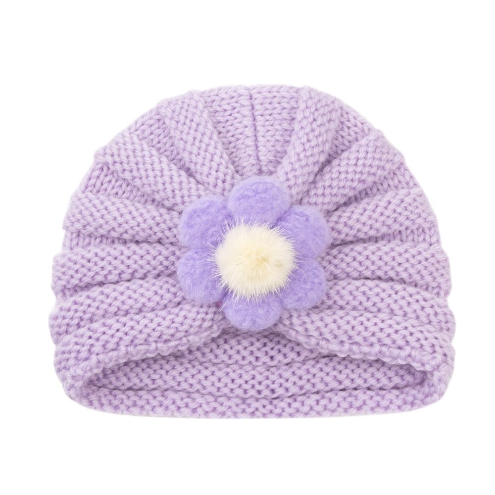 Baby's Solid Color Wool Big Flower Pullover Hat