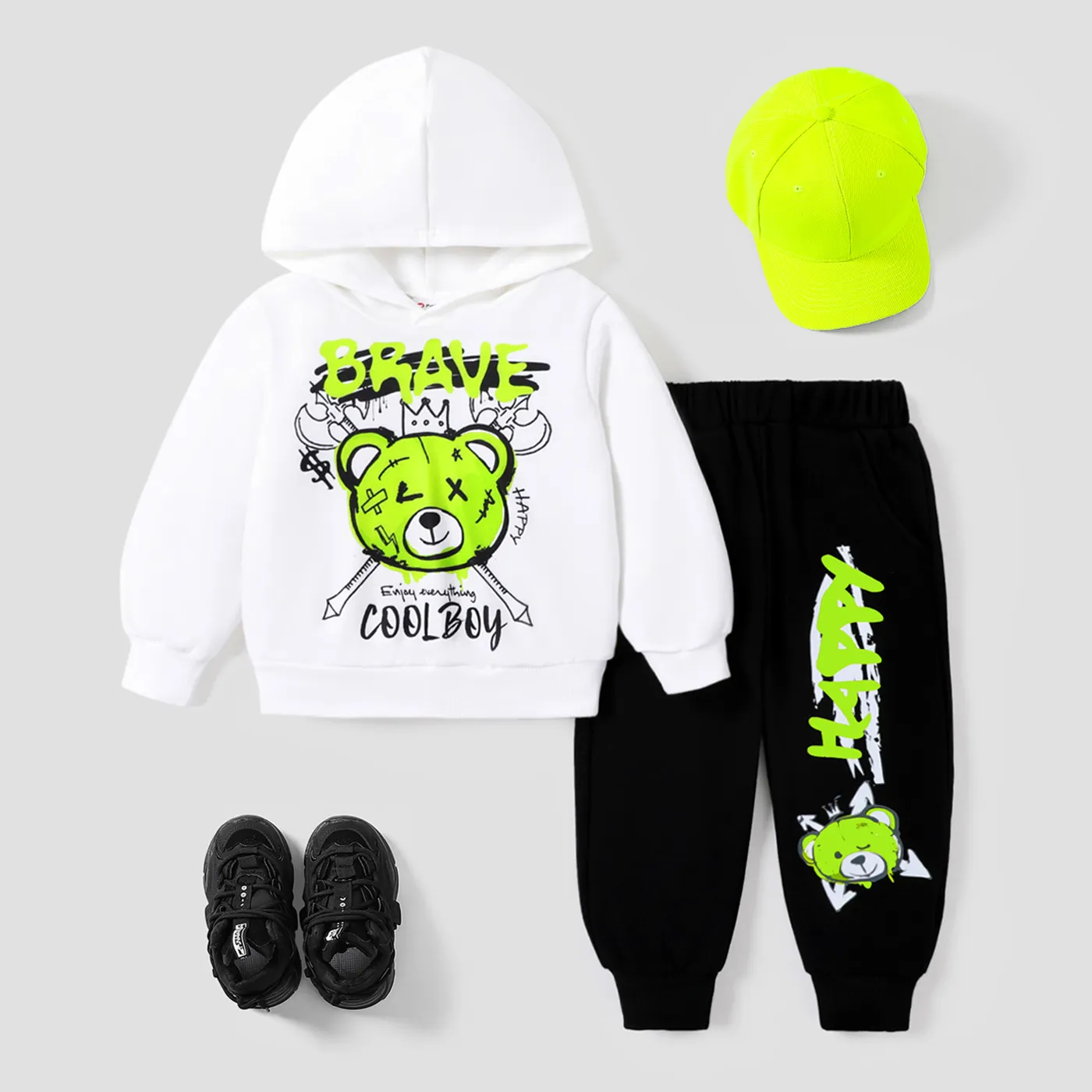 2pcs Toddler Boy Graffiti Hooded Set