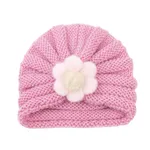 Baby's Solid color wool big flower pullover hat Pink