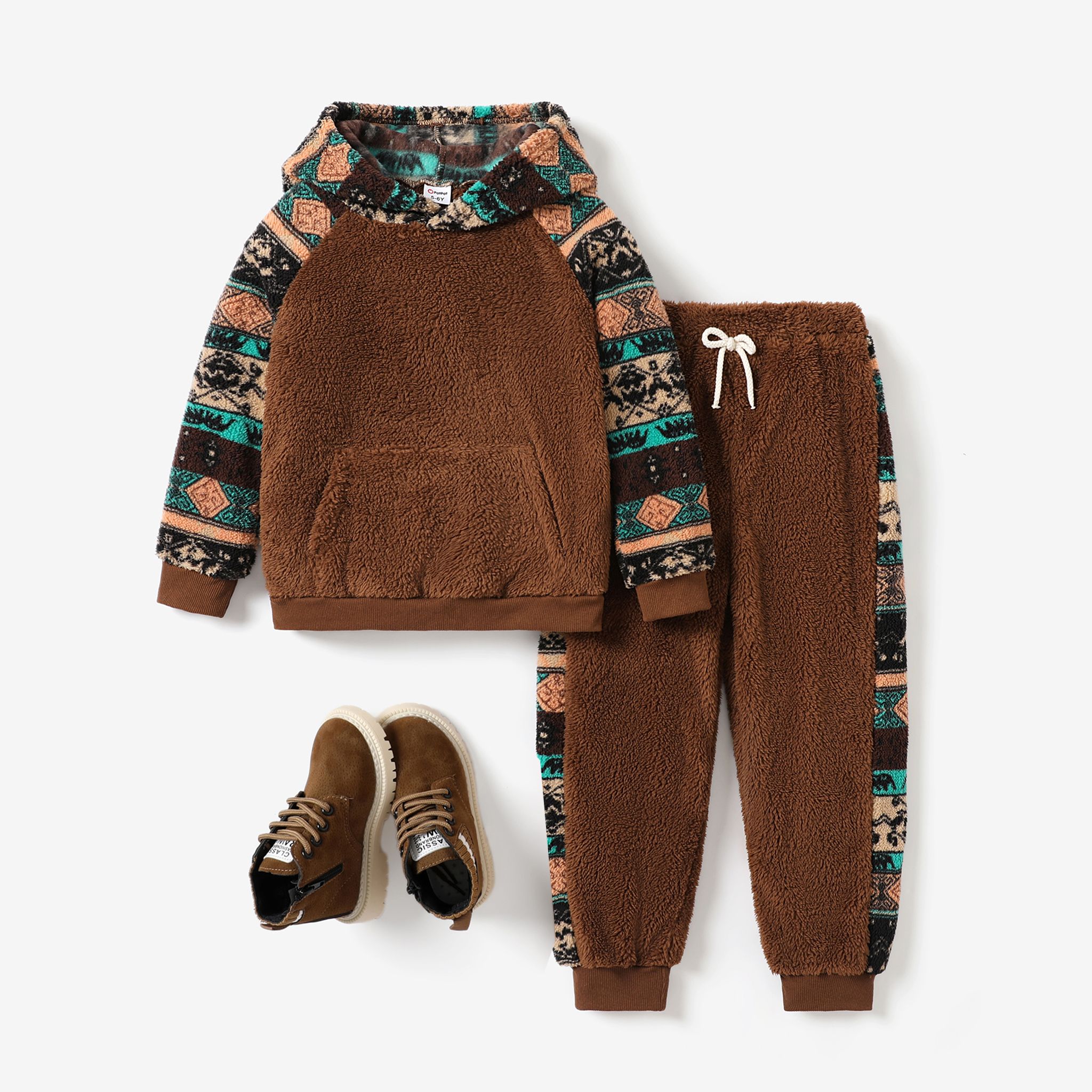 

Toddler/Kid Boy Casual Bohemia and Fleece Hooded Set/Shoes