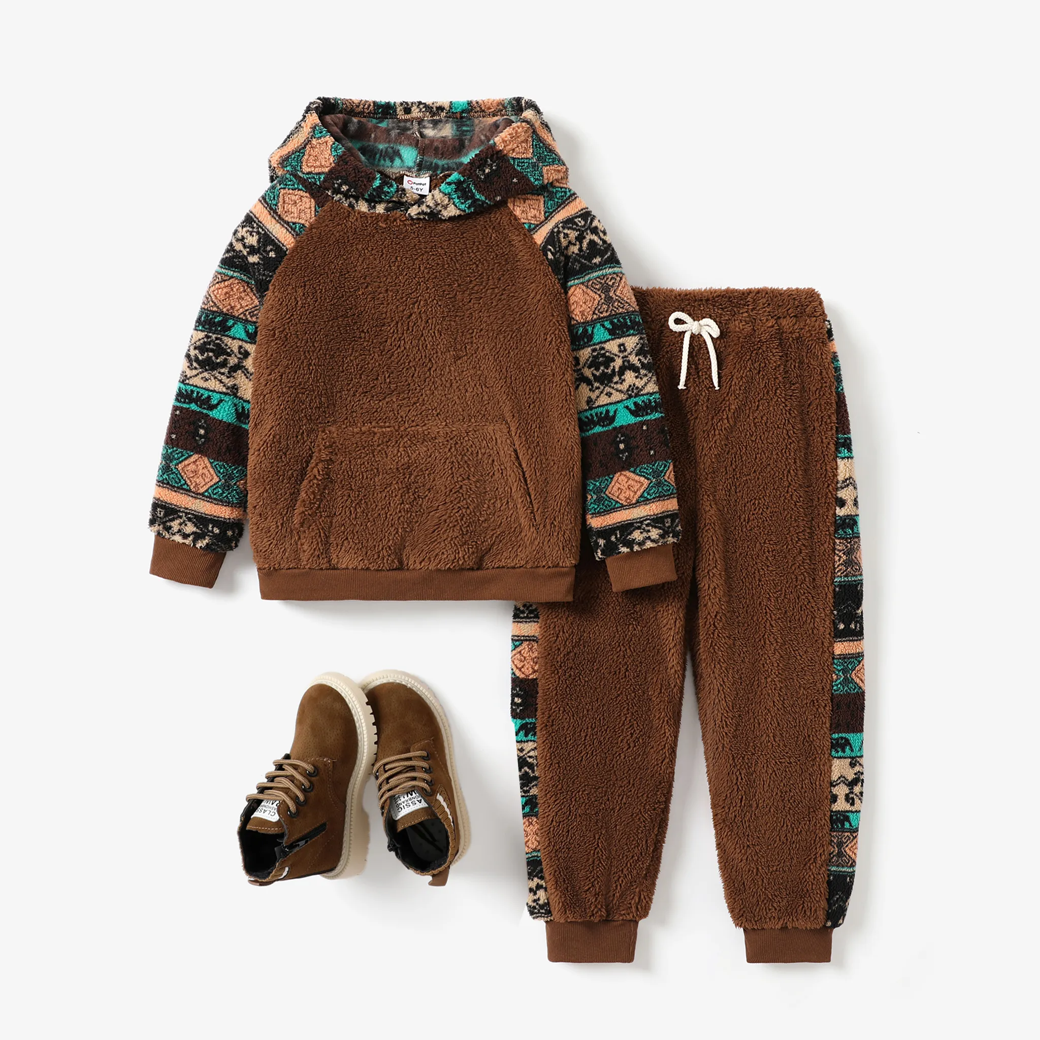 Toddler/Kid Boy Casual Bohemia and Fleece Hooded Set/Shoes
