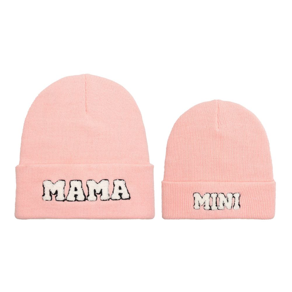 Letter Embroidery Windproof Warm Knitted Wool Cap For Mommy And Me