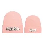 Letter embroidery windproof warm knitted wool cap for Mommy and Me Light Pink