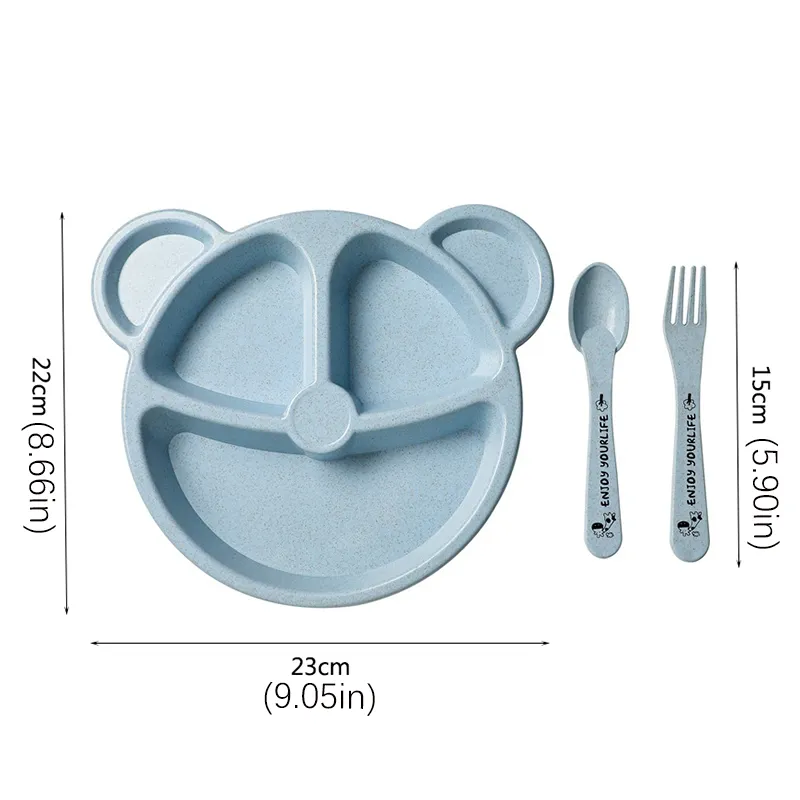 Cartoon Bear-shaped Cutlery Set with Divided Breakfast Plate Blue image 5