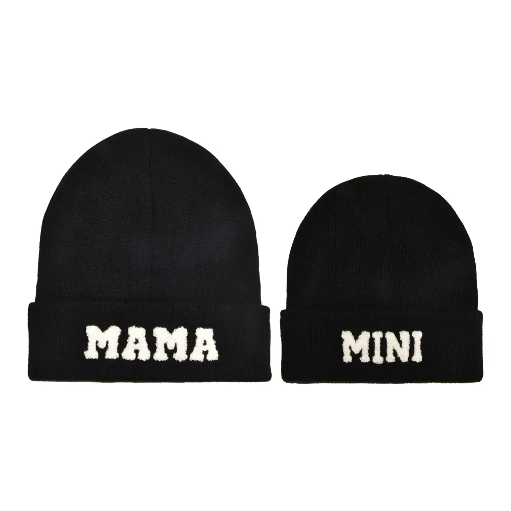 Letter embroidery windproof warm knitted wool cap for Mommy and Me