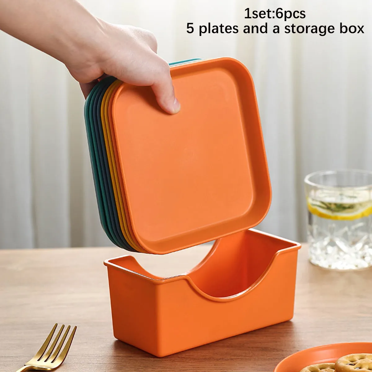 Conjunto de 5 Pratos Plásticos para Lanches com Lixeira de Mesa