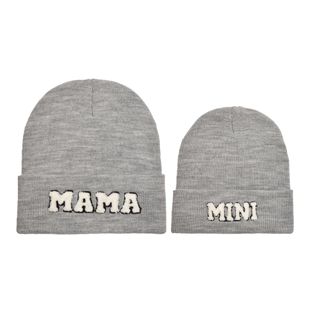 Letter Embroidery Windproof Warm Knitted Wool Cap For Mommy And Me