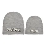 Letter embroidery windproof warm knitted wool cap for Mommy and Me Light Grey