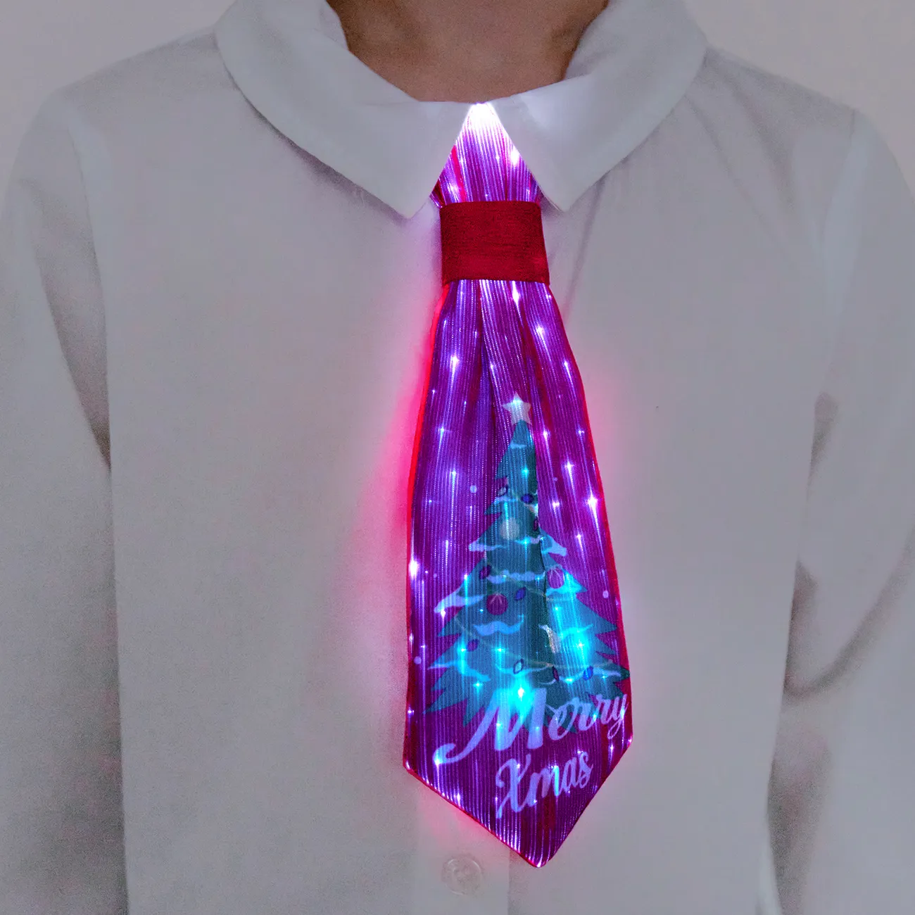 Cravate Go-Glow Christmas Light Up avec motif d’arbre de Noël, y compris le contrôleur (batterie intégrée) coloré big image 1