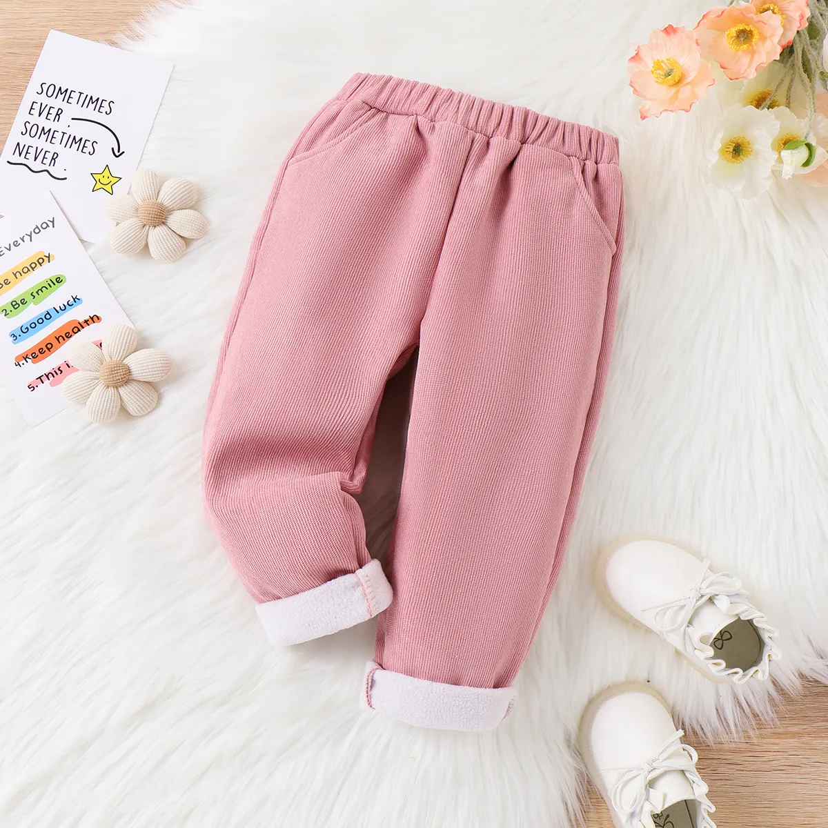 Toddler Girl Fleece Inside Basic Solid Color Casual Sweatpants
