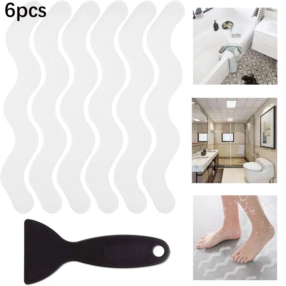 6-Pack S-Shaped Transparent Anti-Slip Tape for Bathroom and Stairs