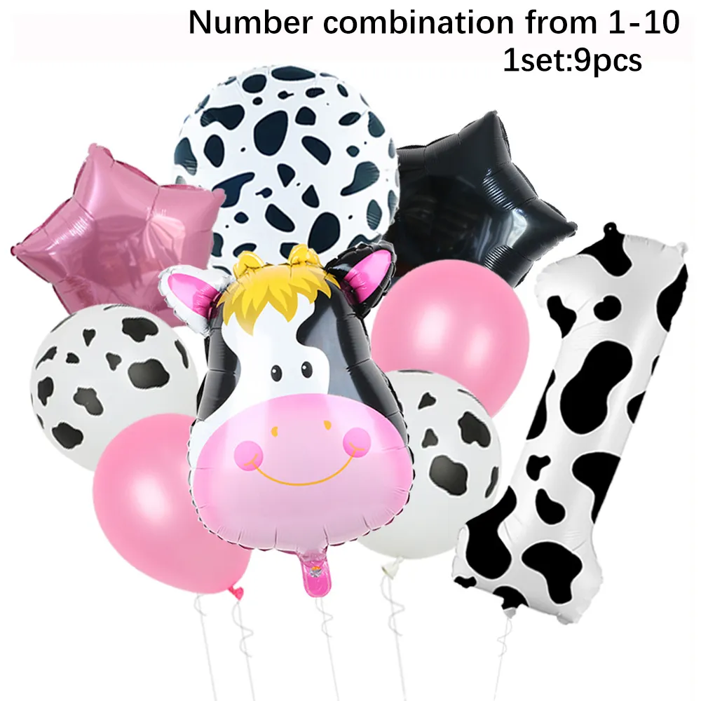 Ensemble de 9 ballons en latex à imprimé vache rose avec ballons en papier d’aluminium Rose big image 1