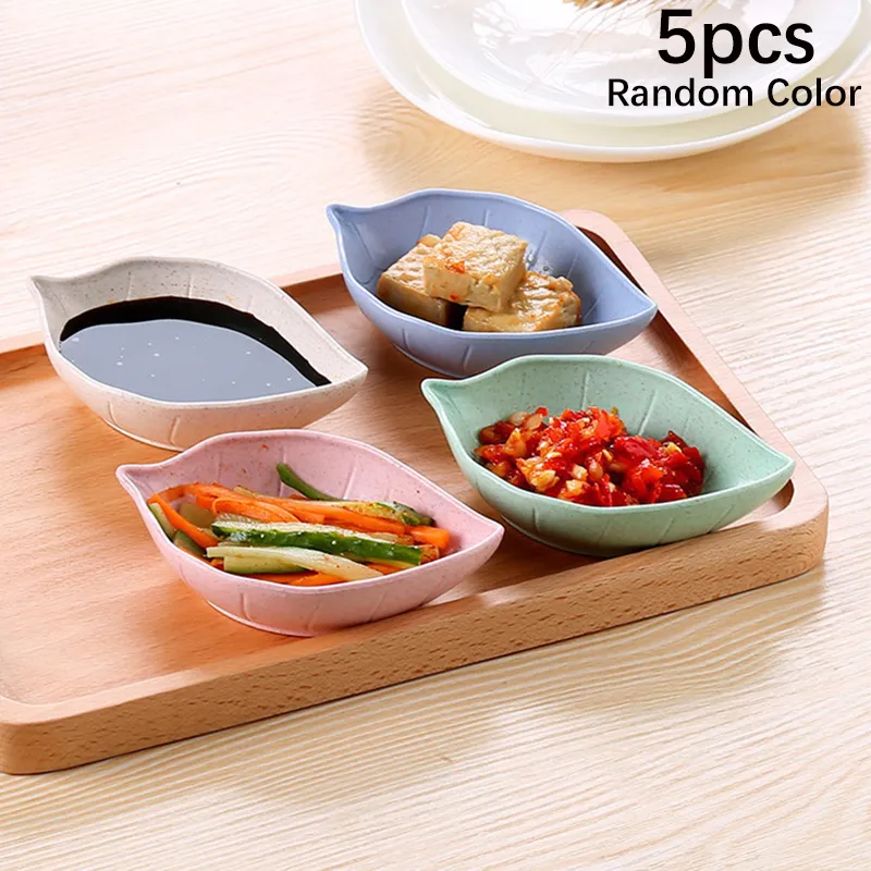 Set of 5 Wheat Straw Leaf-shaped Small Dishes - Seasoning, Pickle, and Snack Plates