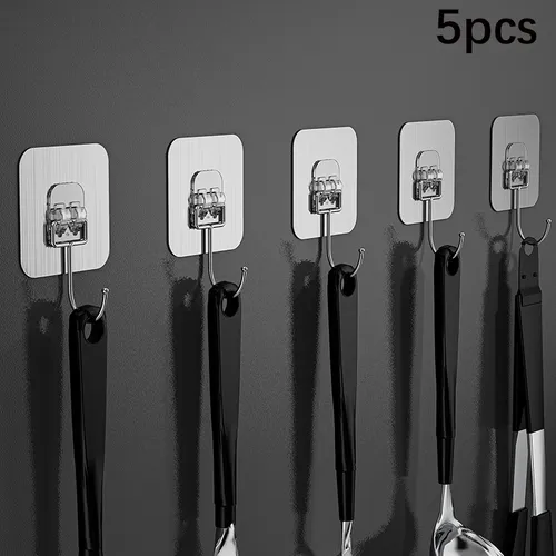 Pack of 5 Adhesive Wall Hooks - Drill-Free, Wall-Friendly