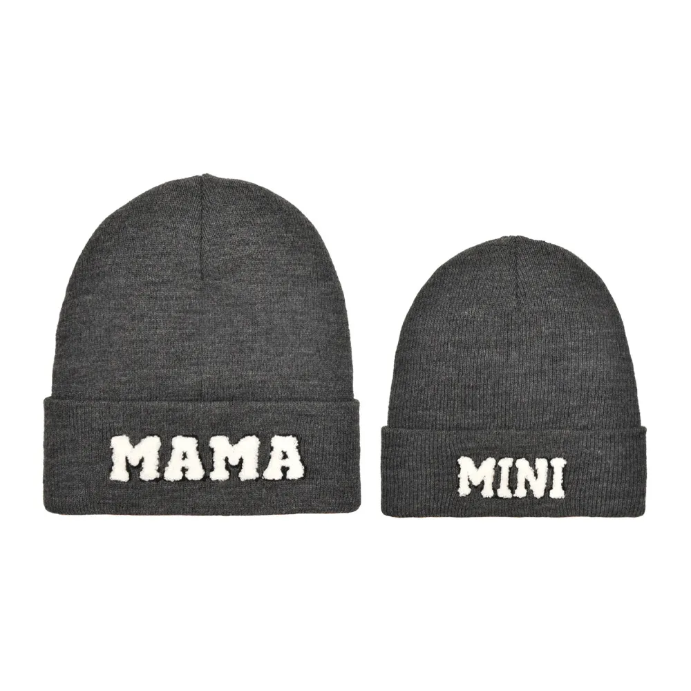 Letter Embroidery Windproof Warm Knitted Wool Cap For Mommy And Me