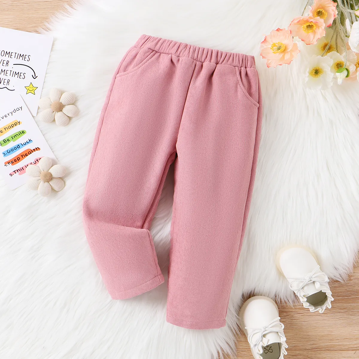 Toddler Girl Fleece Inside Basic Solid Color Casual Sweatpants  big image 1