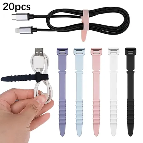 20pcs Silicone Cable and Data Line Ties with Wire Organizer
