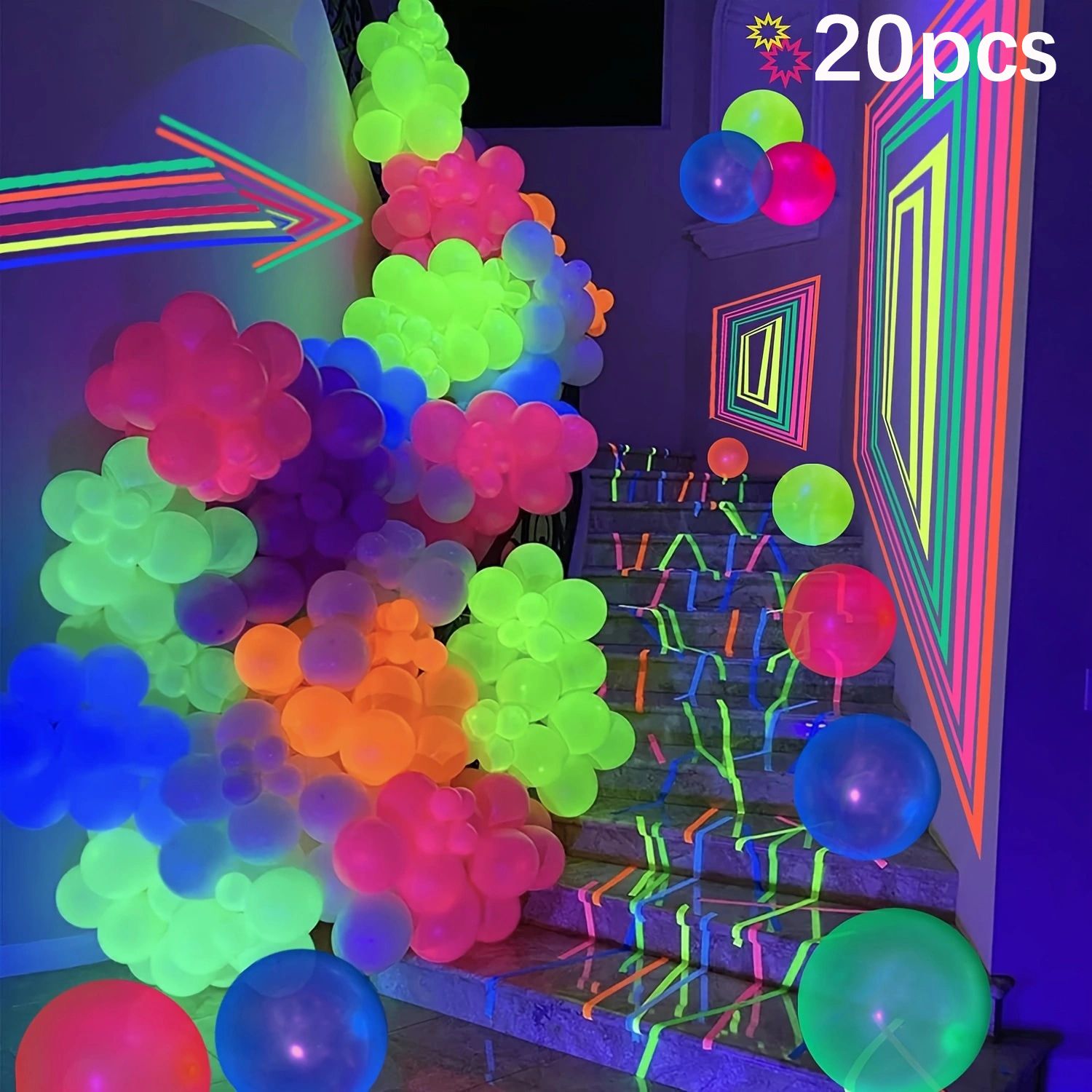 20 件裝紫外線螢光霓虹燈氣球，用於派對裝飾和魔術
