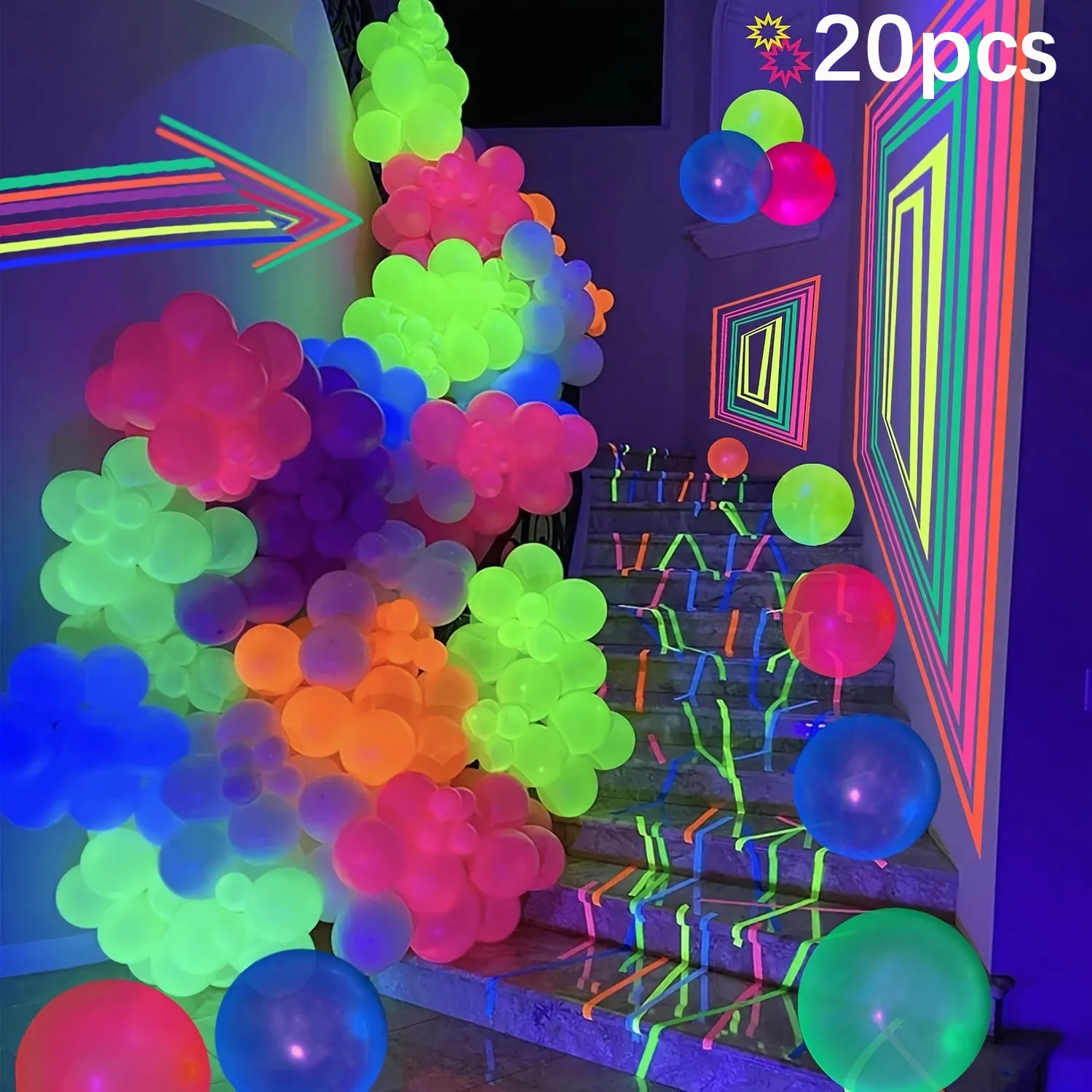 20-Pack UV Fluorescent Neon Balloons for Party Decoration and Birthday Parties
