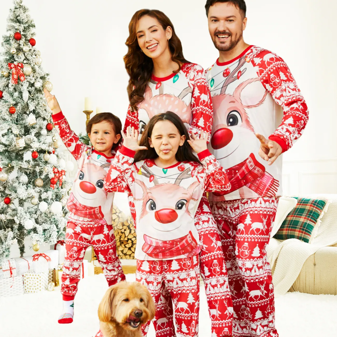 Natale Look per tutta la famiglia Manica lunga Coordinati per tutta la famiglia Pigiami (Flame Resistant) rosso bianco big image 1