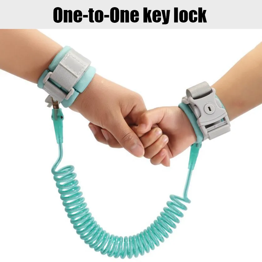 Child Anti-Lost Rope with One-to-One Key Lock and Adjustable Wristband  Green big image 1