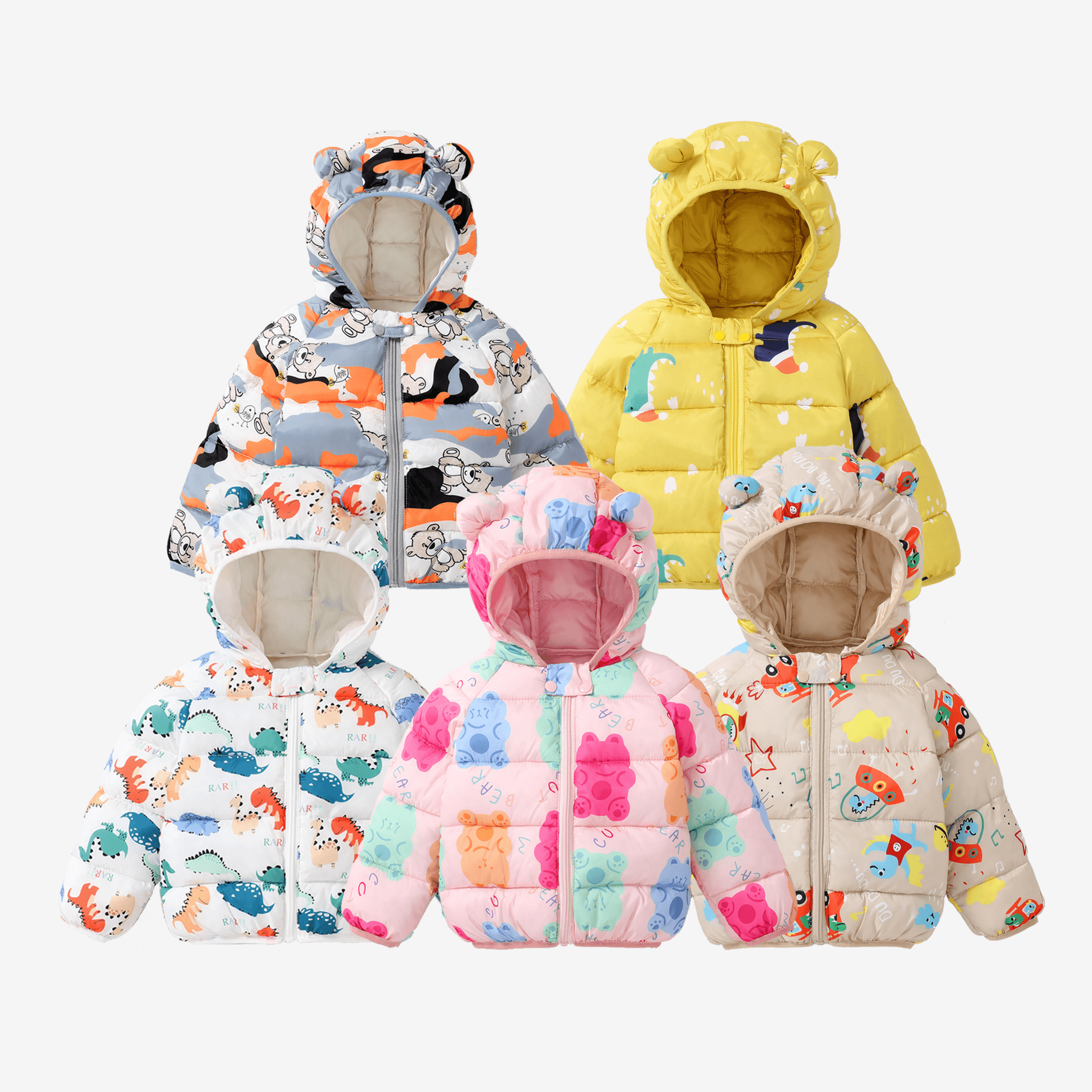 Toddler Girl Childlike Gummy Bear Animal Pattern Hooded Cotton Jacket