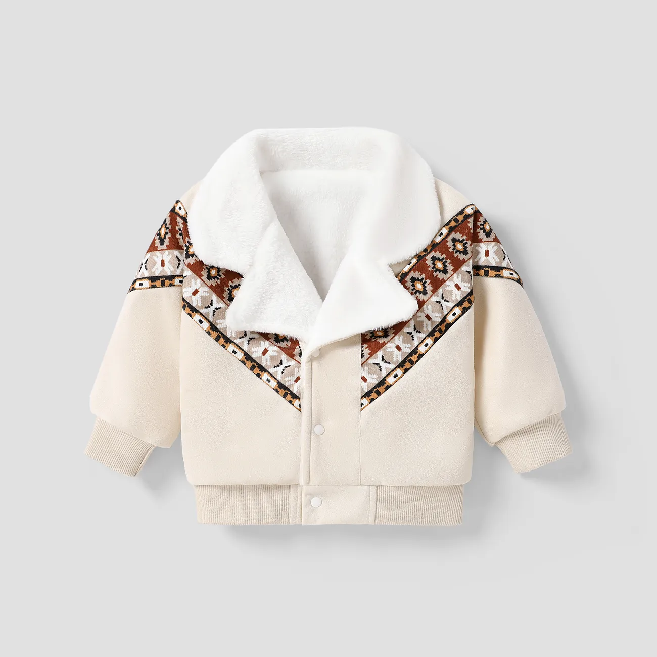 Ethnic Pattern Oversized Lapel Baby Coat, Unisex, 1pc, Long Sleeve, Polyester Apricot big image 1