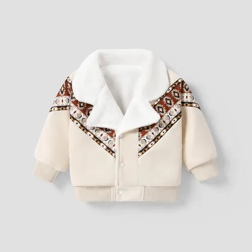 Ethnic Pattern Oversized Lapel Baby Coat, Unisex, 1pc, Long Sleeve, Polyester