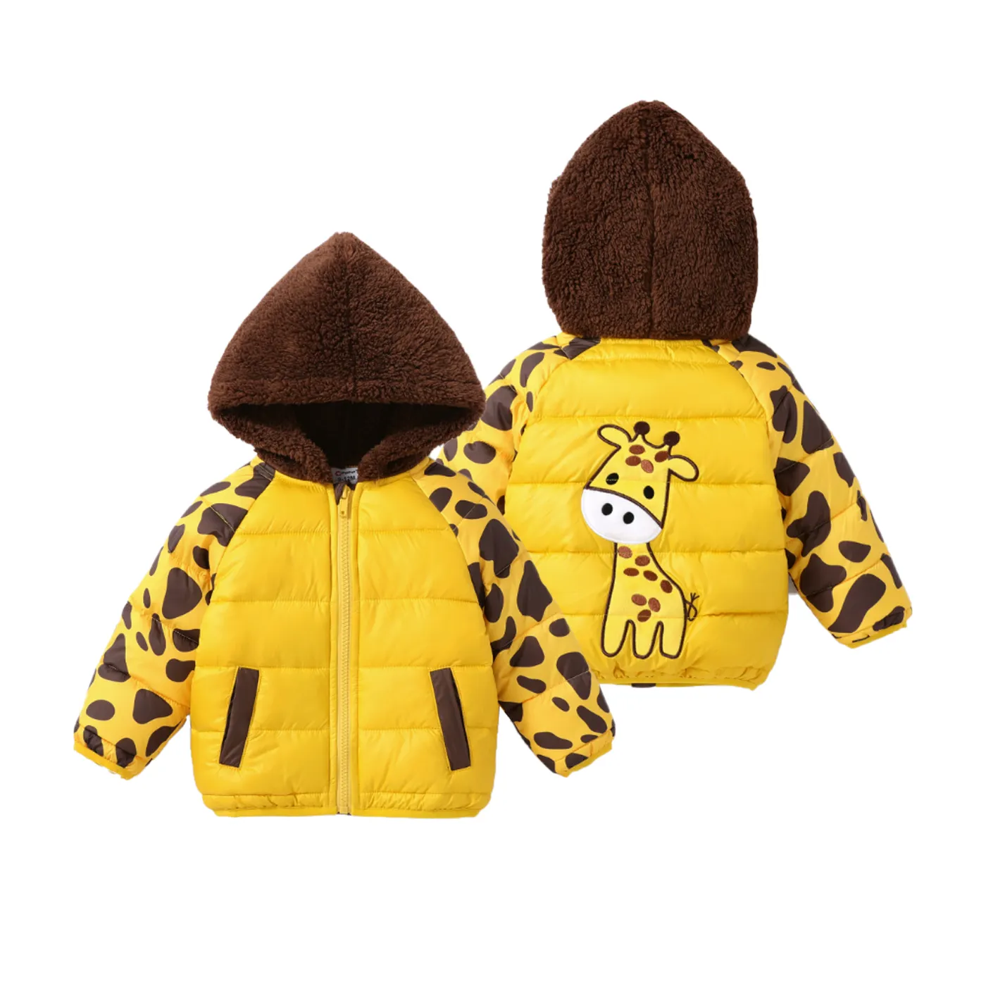 Bébé Fille/garçon Girafe Animal Motif Manteau Avec Flou à Capuche