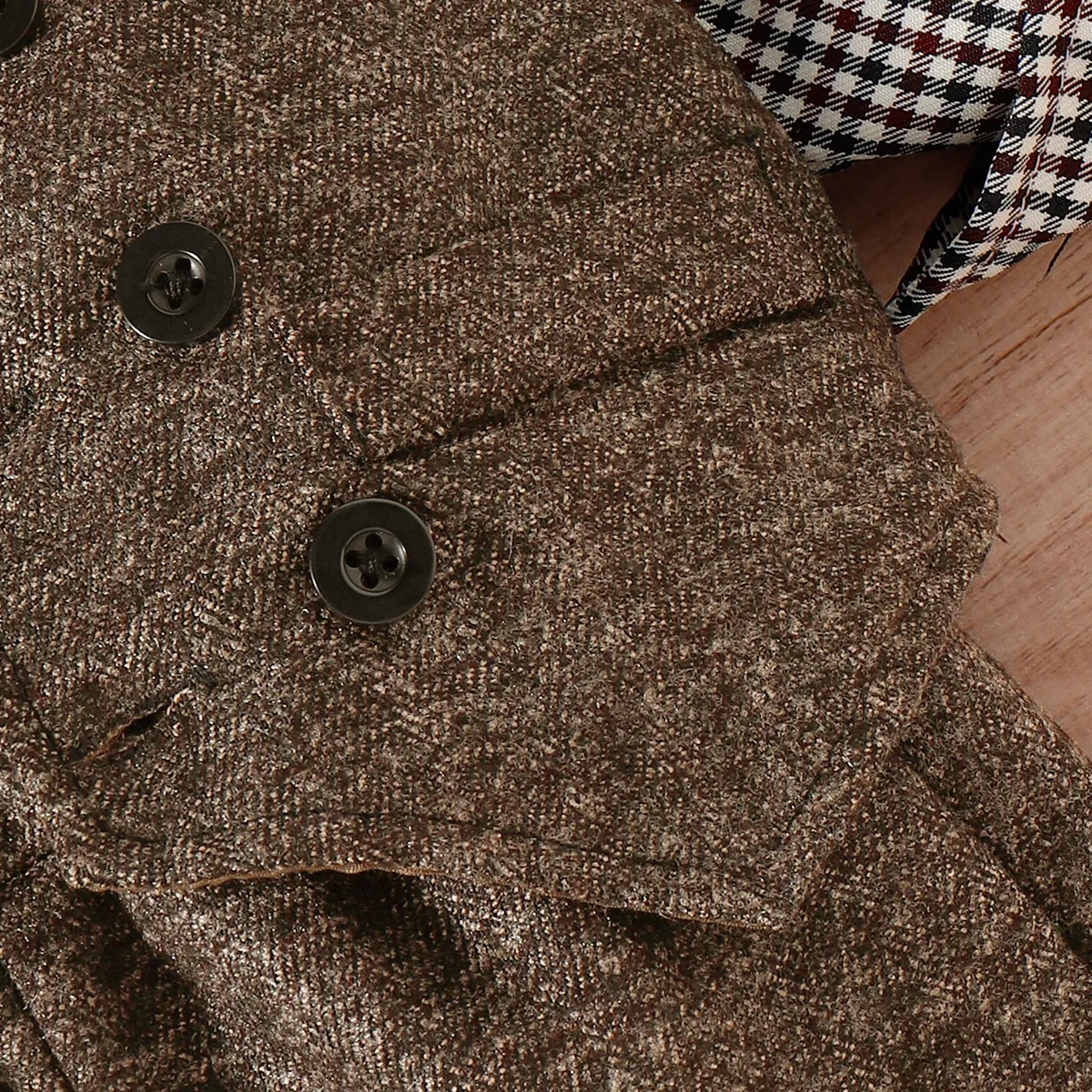 3PCS Baby Boy Elegant Grid/Houndstooth Shirt Collar Long Sleeve Set Brown image 3