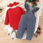 Christmas Deer Jeans Denim Set for Baby Girl with Ruffle Edge  image 3