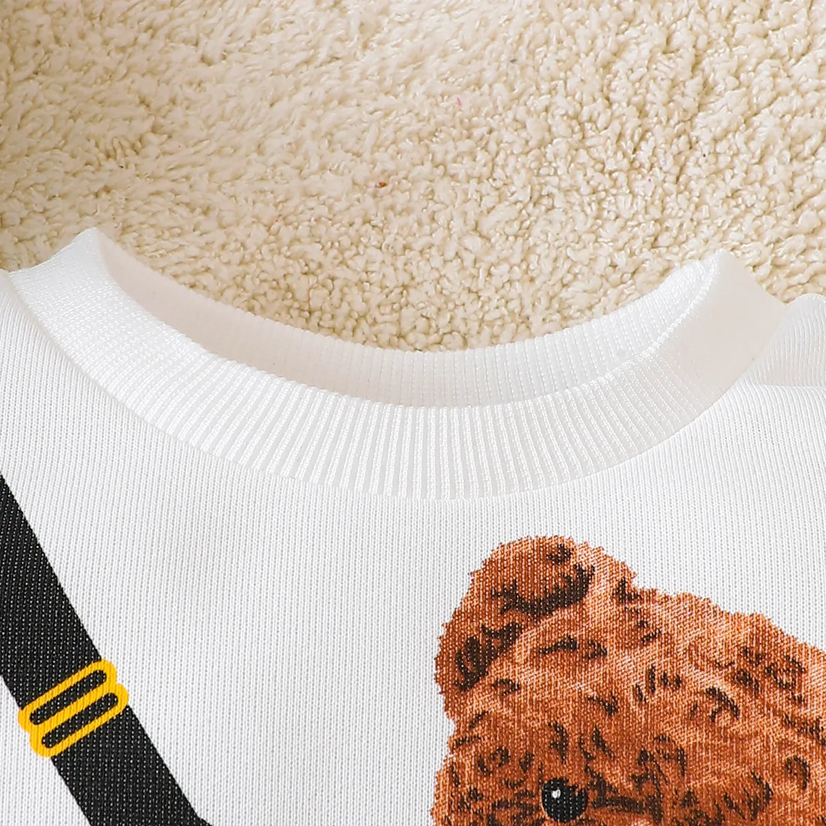 2pcs Baby Boy Bear & Camouflage Pattern Long Sleeve Set White big image 1