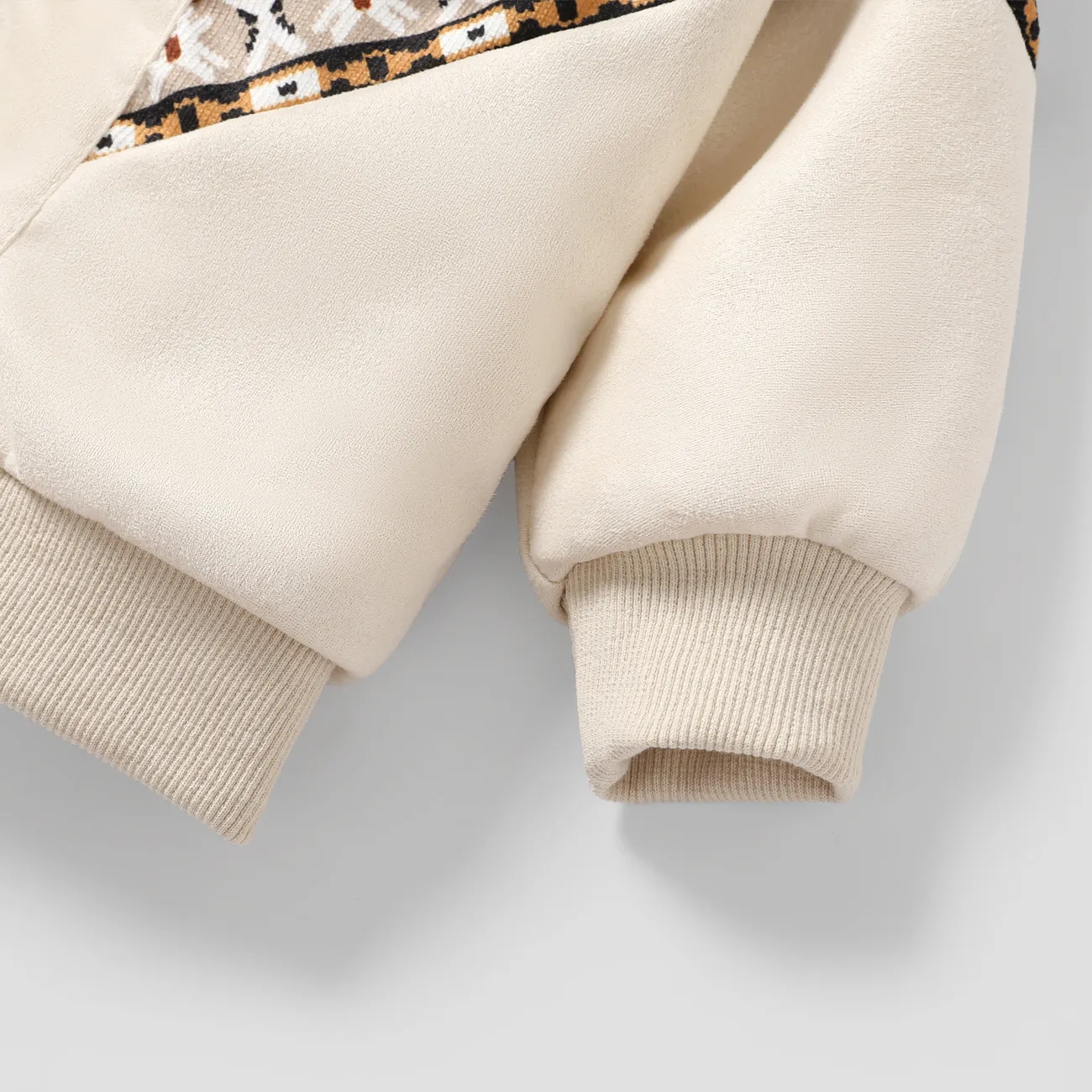 Ethnic Pattern Oversized Lapel Baby Coat, Unisex, 1pc, Long Sleeve, Polyester Apricot big image 1