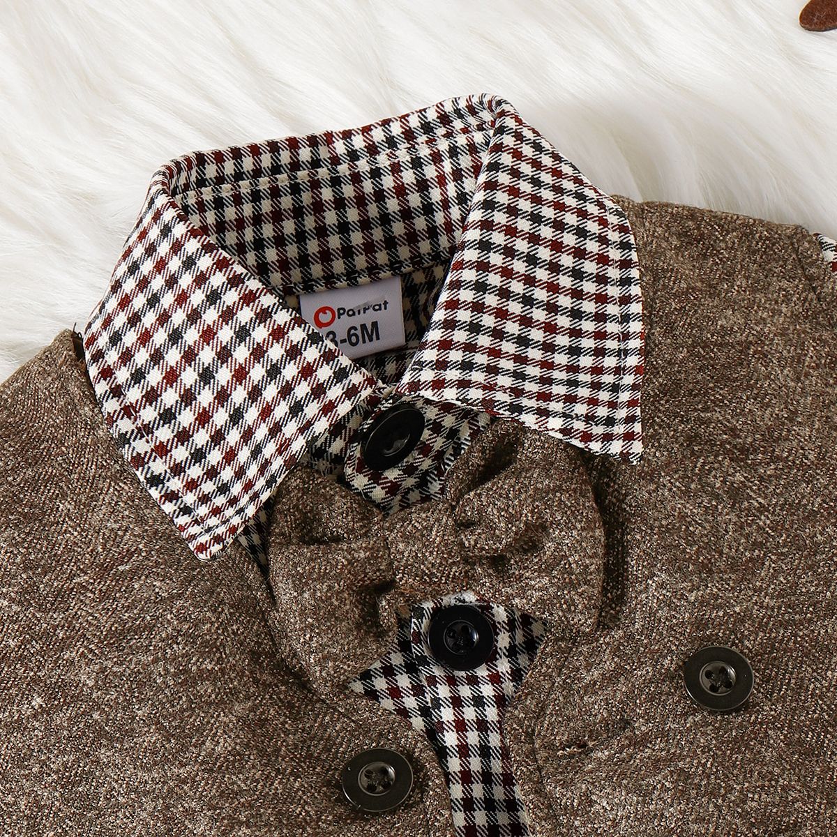 3PCS Baby Boy Elegant Grid/Houndstooth Shirt Collar Long Sleeve Set