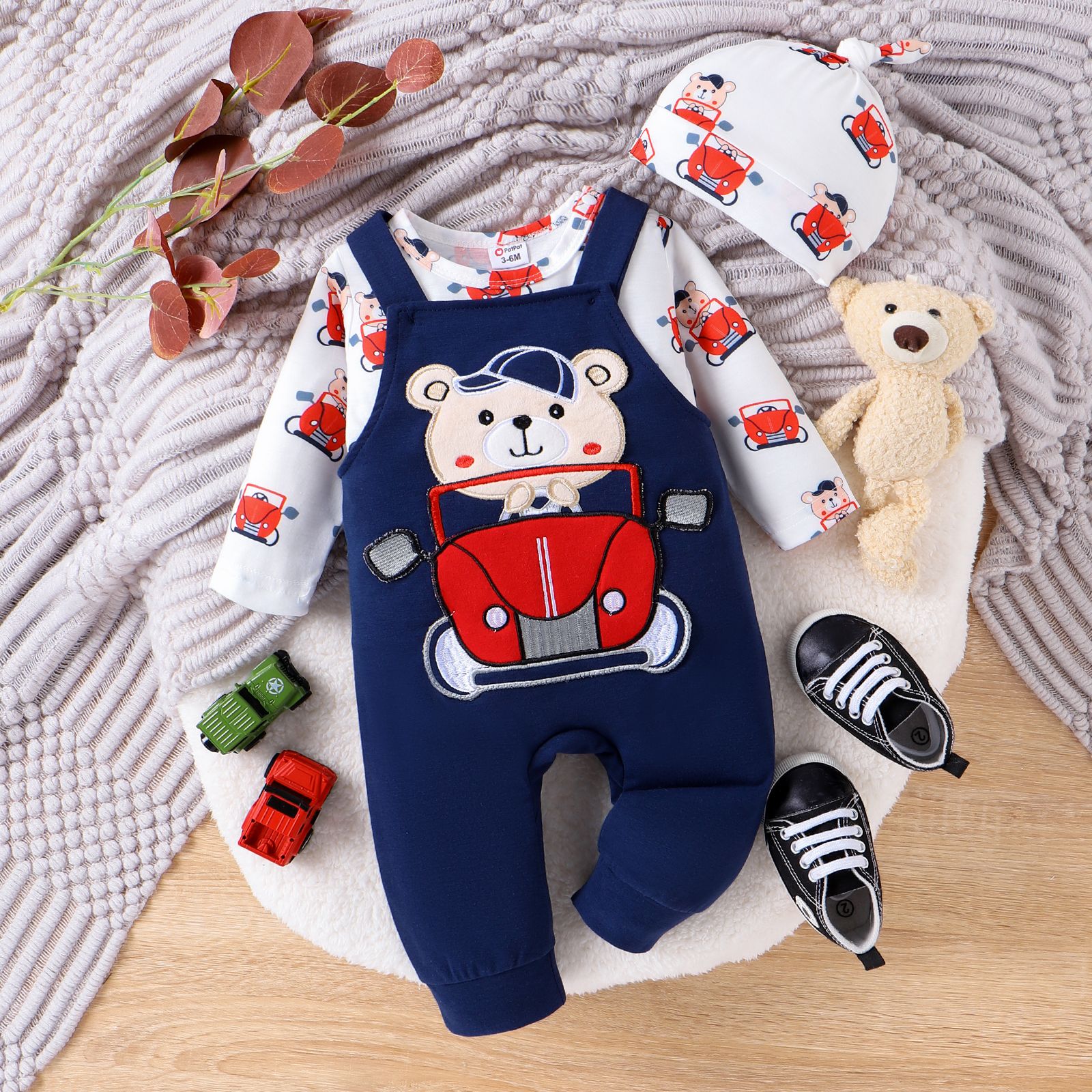 3pcs Bébé Bébé Enfant Ours Et Gros Camion Motif Ensemble