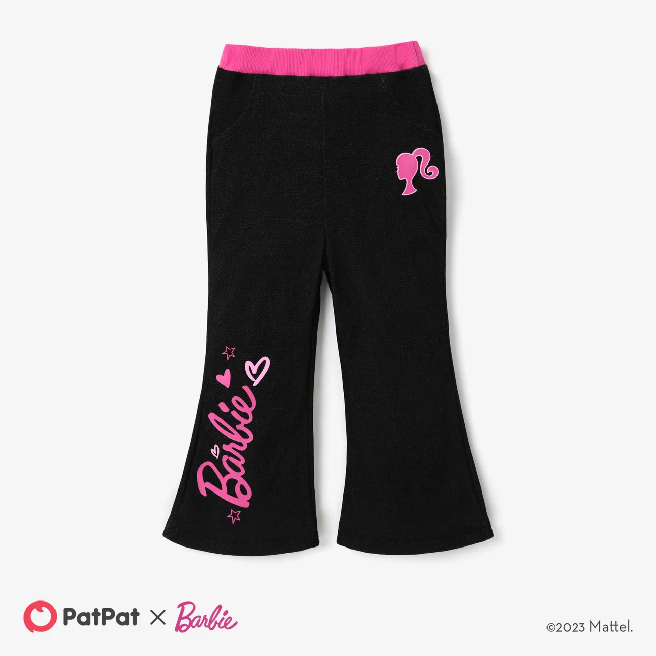 Barbie Girls Knitted Denim Letter Flare Pants Onesies Black big image 1