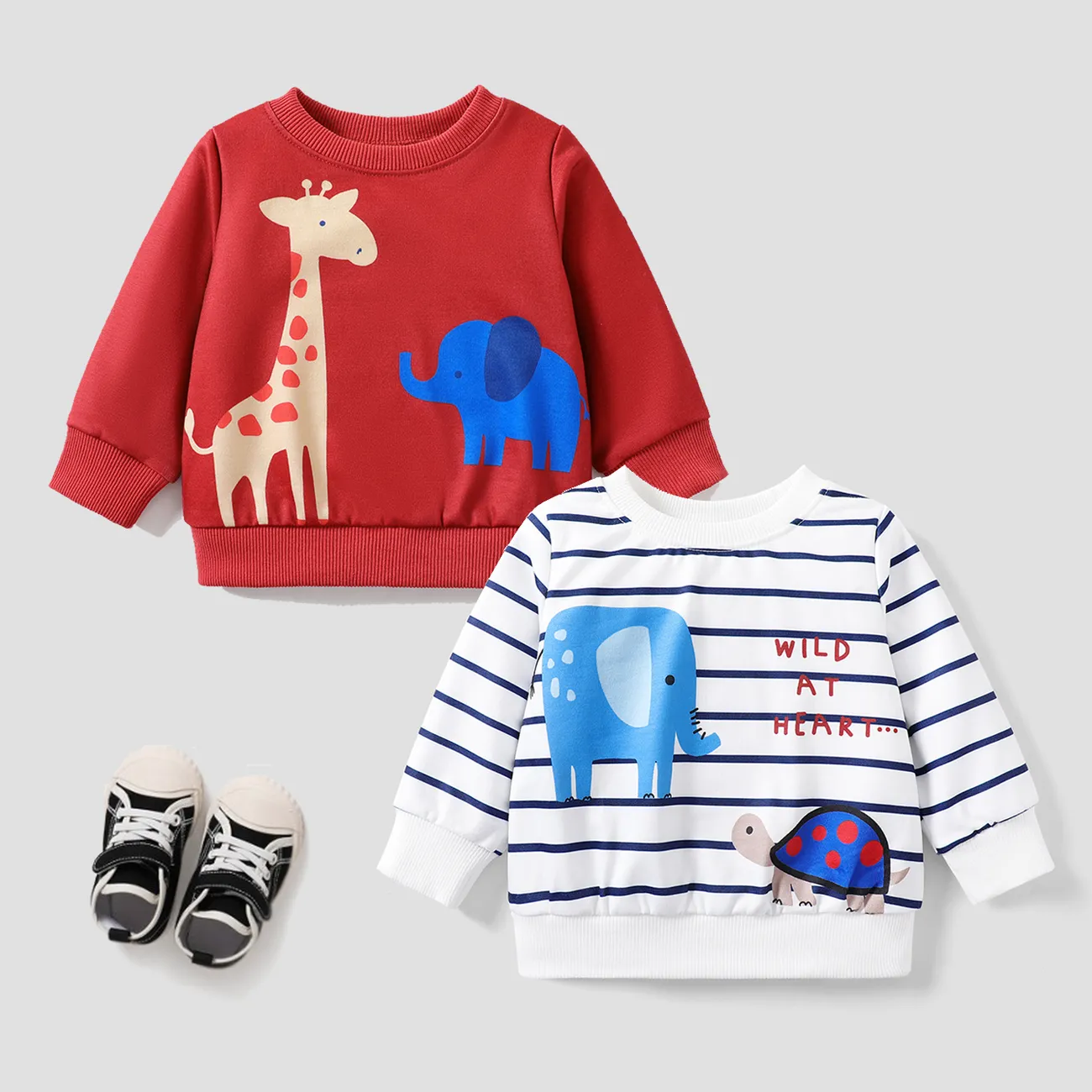 Baby Boy Fashionable Animal Pattern  Long Sleeve Tee Set  White big image 1